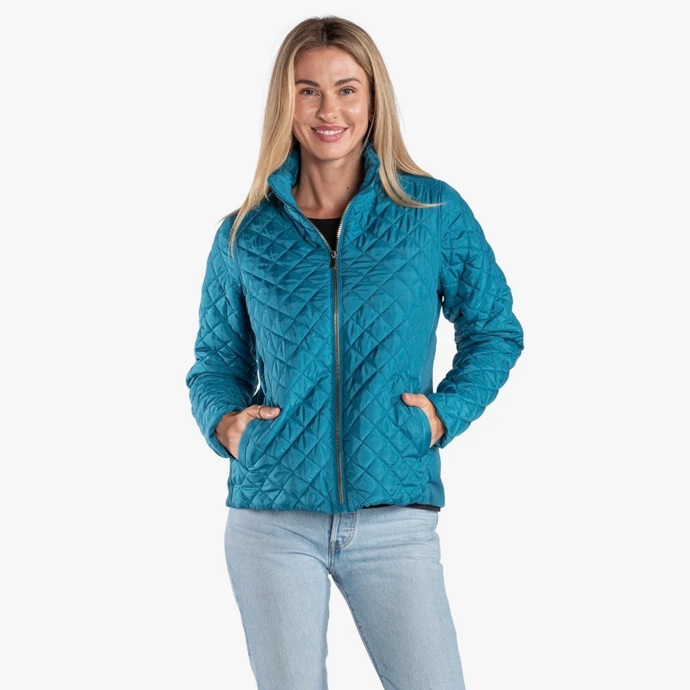 New With Tags Linda Anderson Women's Quilted Faux Fur Lined Jacket Blue Small